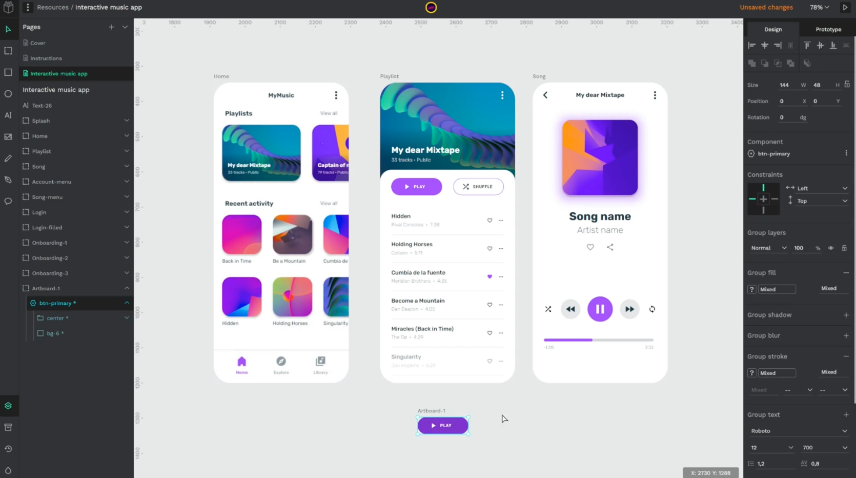 The Penpot design interface — boards, components, and the inspector panel side by side.